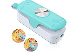 OEOP Bag Sealer, Mini Bag Sealer 2 in 1 Heat Sealer with Cutter, Portable Handheld Chip Bag Sealer Bag Resealer Sealing Machine Kitchen Gadget Food Storage, Green/White (Batteries Included)