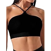 COZYEASE Women's Criss Cross Slim Fit Sports Cami Top Seamless Halter Crop Tee Shirt Tops Workout Tops