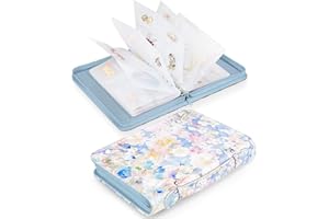 SKYREH Jewelry Travel Organizer Case, PU Leather Portable Jewelry Storage Book with Transparent Pockets Zipper Bag for Necklaces, Earrings, Bracelets(48 Grids+48 Thicken PVC Bags),WatercolourBlossoms
