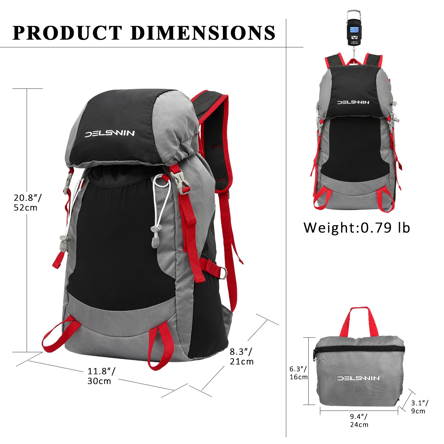 DELSWIN Waterproof Hiking Trekking Backpack 35L Lightweight Outdoor Folding Travel Daypack for Women Men