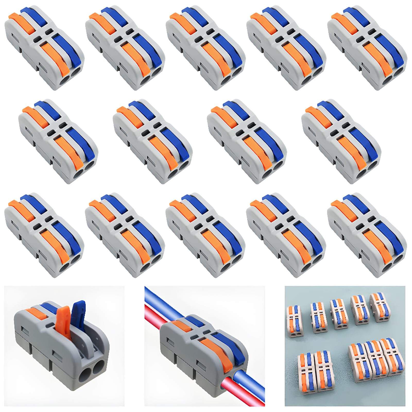 CESFONJER Wire Connectors, 14 Pcs New mini Lever Nut Connector, SPL-2M Compact Wire Connectors, Quick Terminal Block Cable Connector (Multicolor)