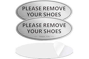 MONGFUN Please Remove Your Shoes Sign, Remove Shoes Sign for Front Door, (2 PACK) Self-adhesive 7 x 3 Inch Metal Signs for Home and Business Wall (Brushed Aluminum)