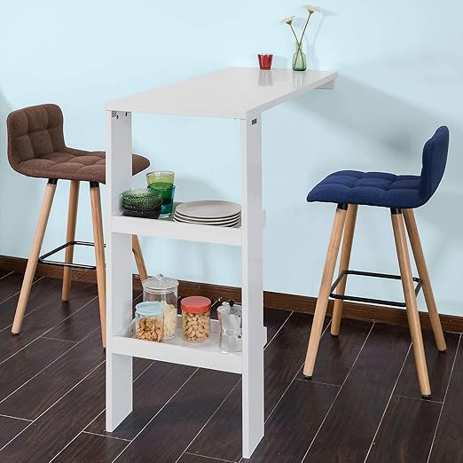Sobuy Fwt55 Sch Stool Not Included Wall Mounted Kitchen Breakfast Bar Table Dining Table Coffee Bar With 2 Storage Shelves Home Bar Furniture Bar Tables