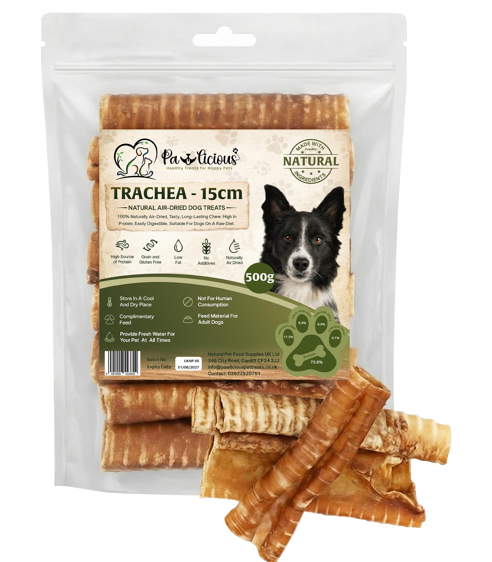 PAWLICIOUS 12-15 Pieces Pet Supplies 500gm Beef Air Pipe Trachea for Dog 15cm 100% Natural Healthy Air Dried Dog Treat Chews, Alternative Dental Sticks for Teeth Cleaner & Strong Chewing Muscles