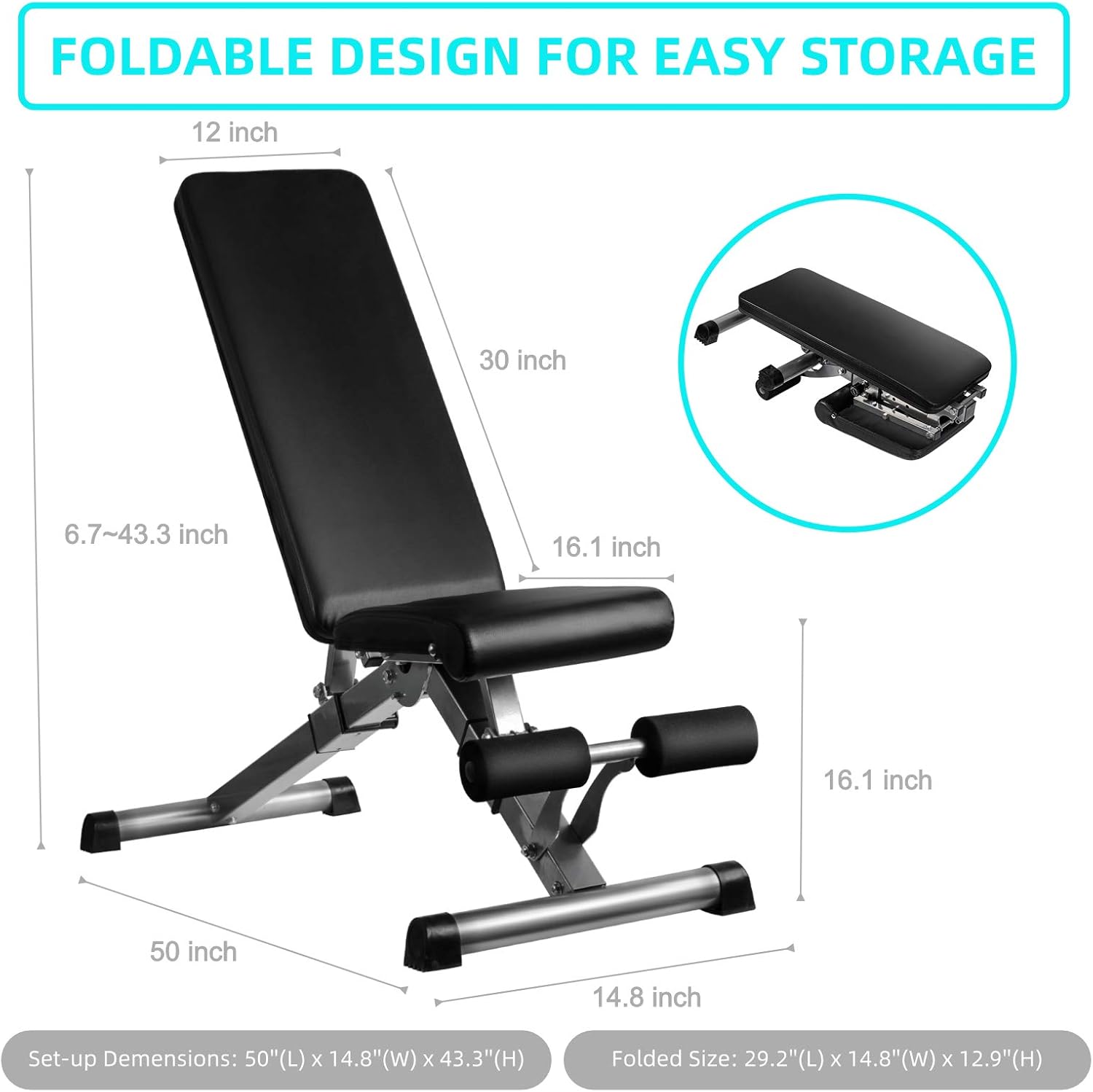 Adjustable Weight Bench, Utility Workout Bench for Home Strength Training, Flat Incline Decline Exercise Workout Bench for Home Gym : Sports & Outdoors