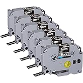 Hehua 12mm 0.47 Laminated Black Tape Compatible for Brother P Touch Label Tape TZe-335 TZe335 TZ-335 TZ335 White on Black for PT D200 D210 D220 D400 D600 PTH110 PT-H100 PT1280, 12mm x8m, 6 Pack