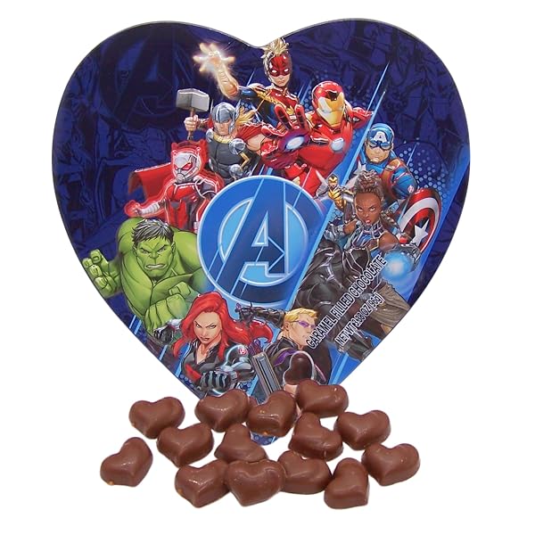 AVENGERS COLLECTIBLE TIN, INDIVIDUALLY WRAPPED CARAMEL FILLED CHOCOLATE WITH REUSABLE CONTAINER, EASTER BASKET STUFFER 3.38 OUNCES