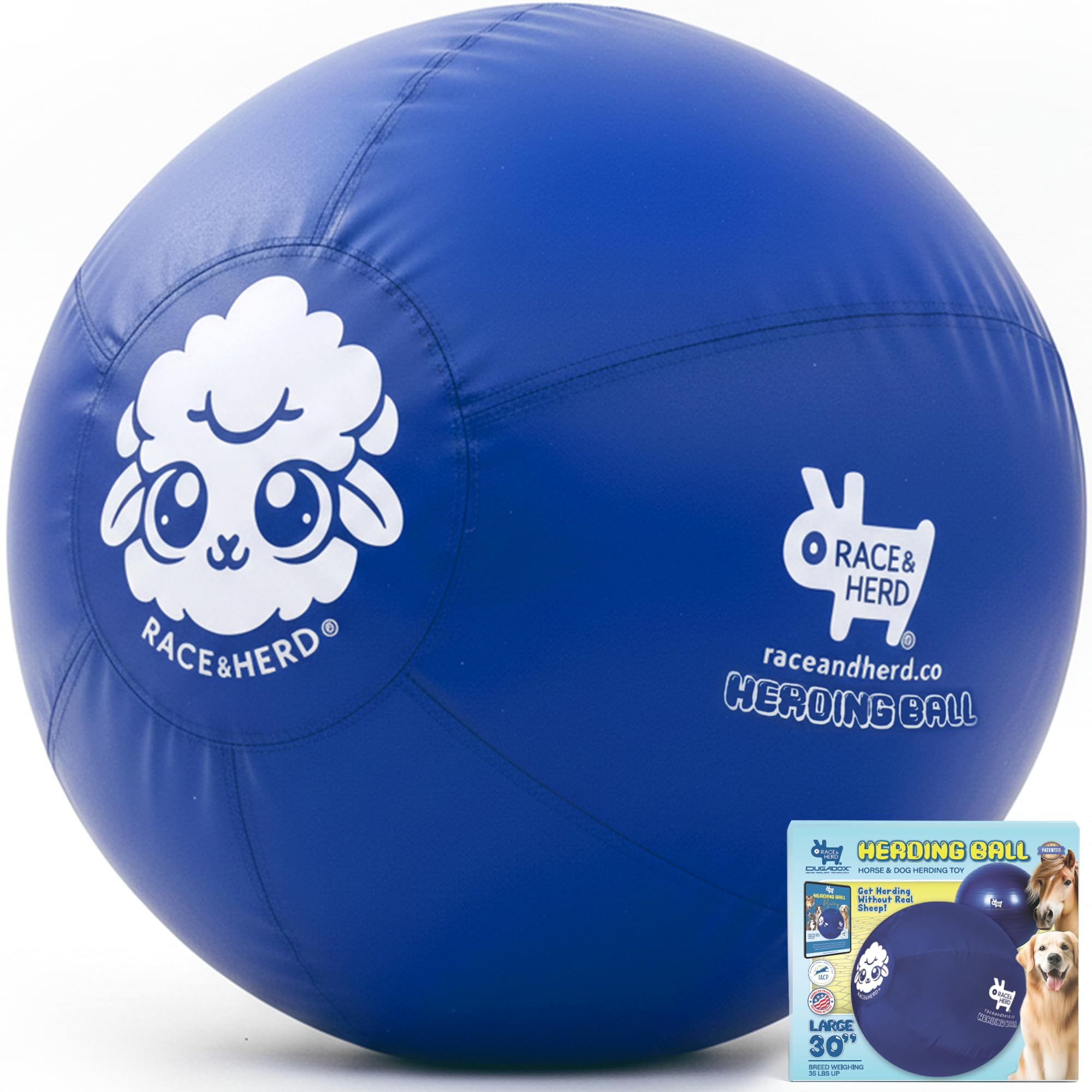 Photo 1 of Race&Herd 30" Original XXL Herding Ball for Dogs - Giant Herding Dog Ball Australian Shepherds, Herding Toys, Dog Training Toy for Large Breeds, Dog Toy for Outdoor Play (for Large Dogs/Horses, Blue)