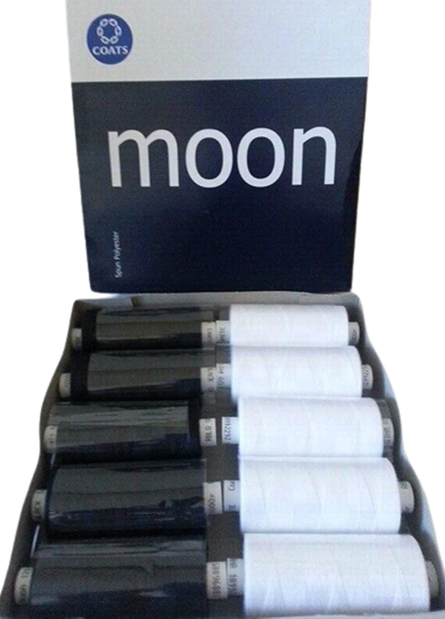 Polyester Moon Thread Sewing Thread Black and White 10 X 1000 Yard Pack 120s by CoatsBox of 10 reels -Moon All Purpose Threads for Sewing Overlocker Quilting Stitching Threads