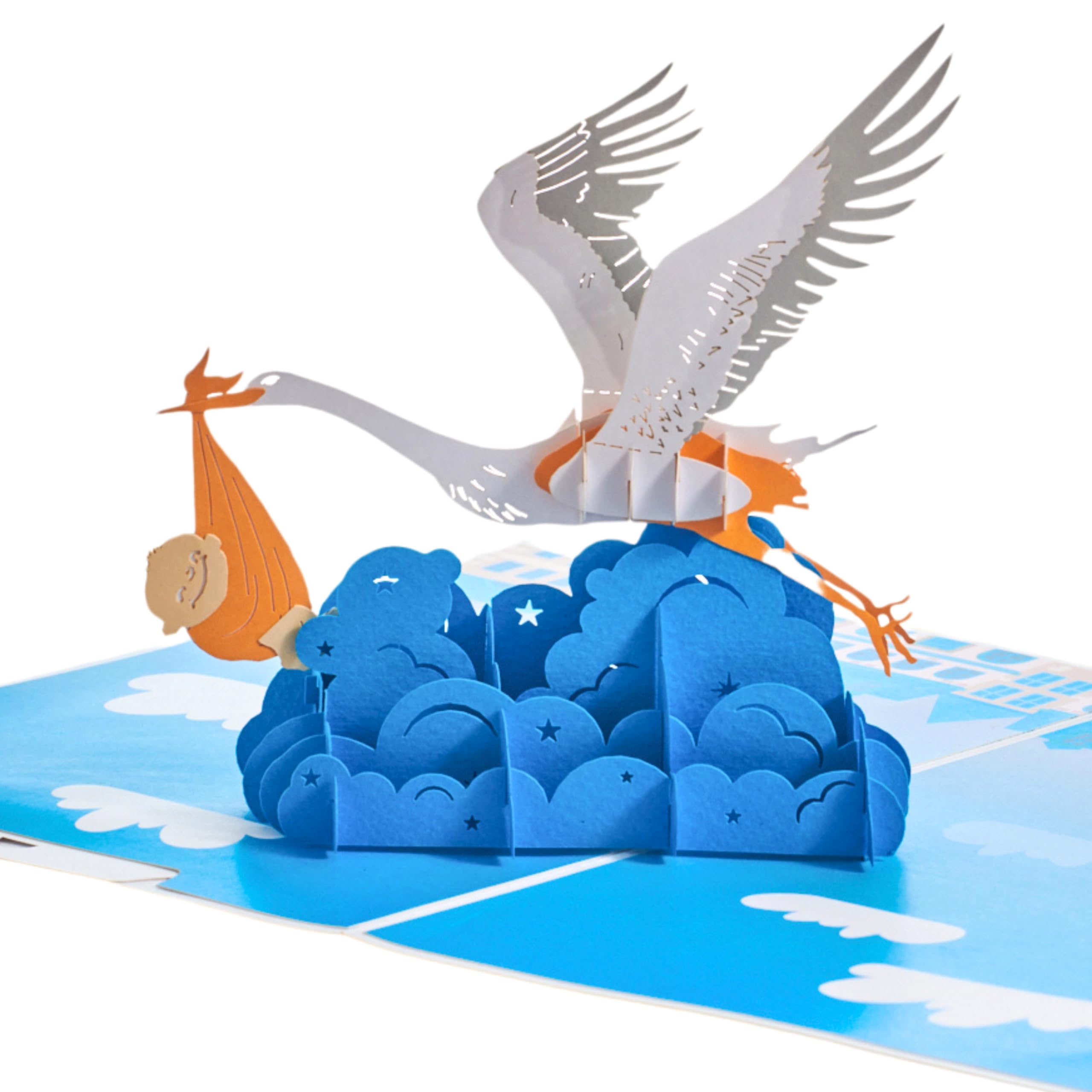 Magic Moments® Flying Stork Pop Up Card – 3D Stork with Baby Design for Newborn Boy, Baptism & Baby Boy Birth Congratulations – Heartfelt Greeting Card with Envelope for Baby Shower & Gender Reveal