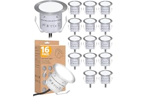 HIBOITEC Recessed LED Deck Light Kits(16 Pack), 12V Low Voltage Landscape Lighting, IP67 Waterproof Outdoor Step Stair Lights, Deck Lighting for Garden,Steps,Stair,Patio,Floor,Decoration, White