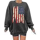 QAUN Oversized Usa Sweatshirt Women: Patriotic Tshirt 4th July Shirt Long Sleeve Casual Pullover Tops