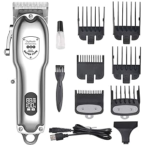 DigHealth Professional Mens Hair Clippers,Electric Hair Cutting Machine,Hair Trimmer kit Cordless, Beard Shaver USB Rechargeable with LCD Display for Men and Family Use(Silver)