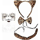 NESTRE Leopard Costume Accessories - Cheetah Print Cat Ears Headband Leopard Bow Tie Tail And Face Stickers for Adult Halloween Party Cosplay Women Costume/brown