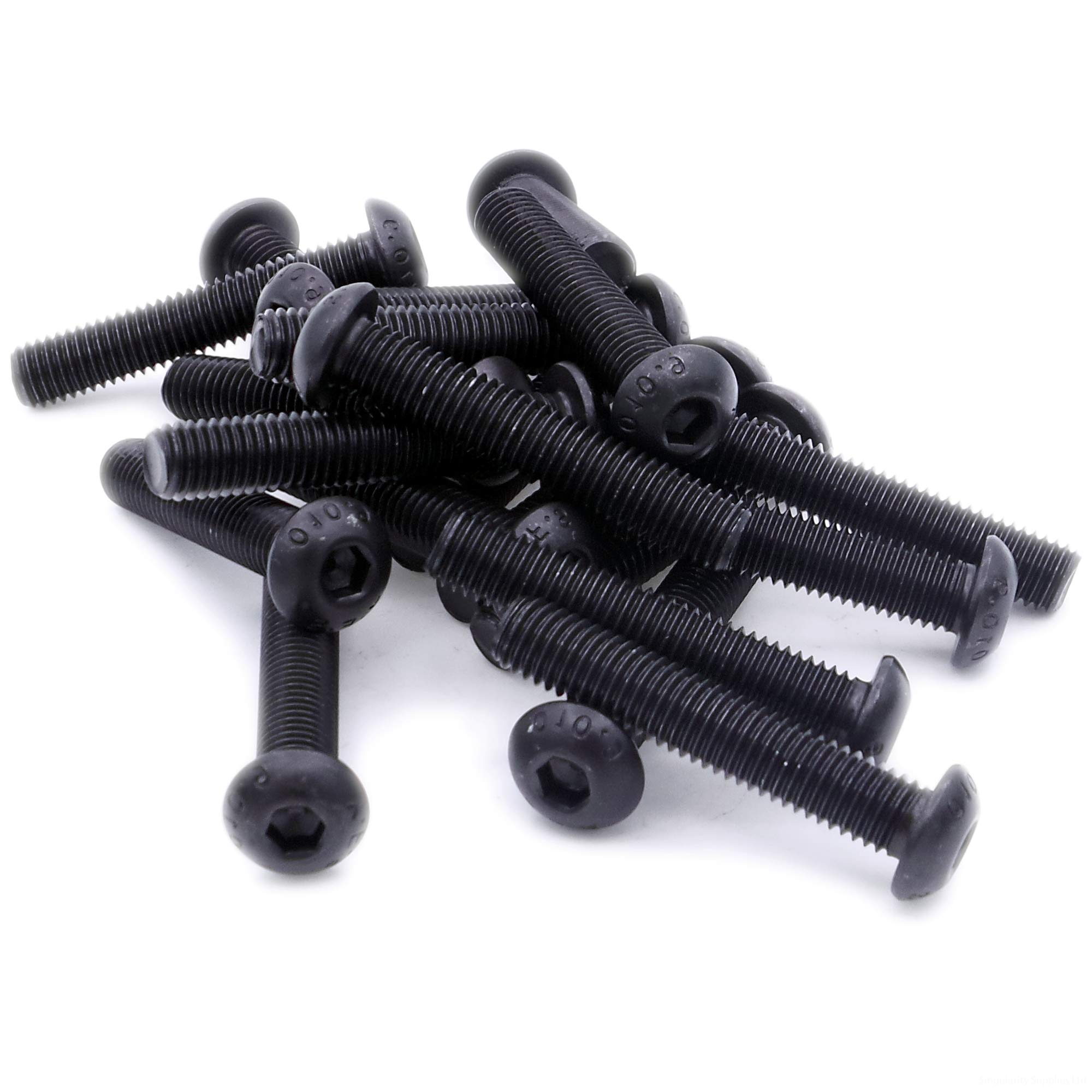 M5 (5mm x 25mm) Hex Socket Button Machine Screw (Bolt) - Black Steel (Pack of 20)