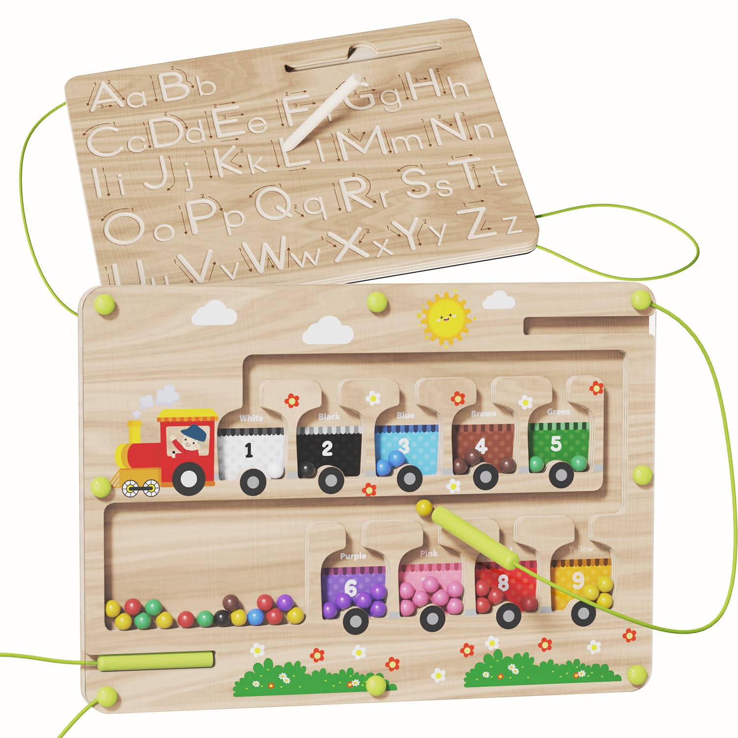 Lechchy 2 in 1 Magnetic Color and Number Maze + ABC Alphabet Tracing Board, Wooden Montessori Toys for 2 3 4 5 Year Old, Preschool Learning Activities, Christmas Birthday Gift for Toddler Boys & Girls
