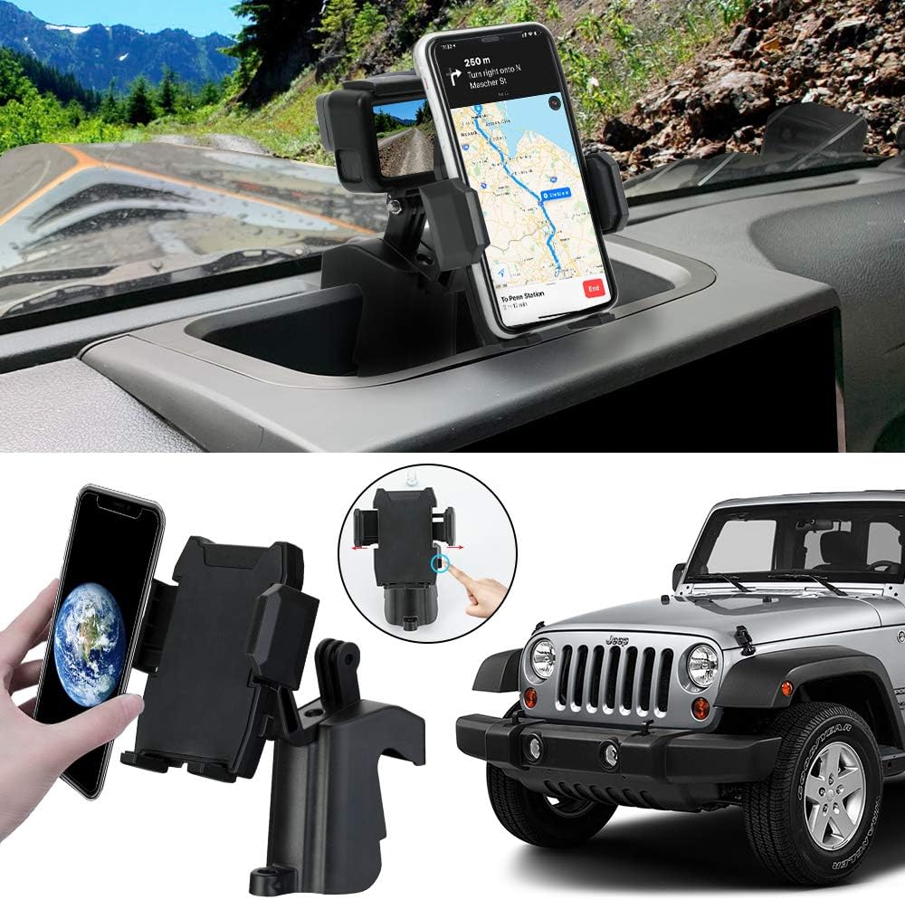SUNPIE Dash Phone Holder with Multi-Mount for Jeep Wrangler JK & Unlimited JKU 2011-2018 Interior Accessories (Screw Included)