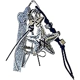 HeriNova 6-in-1 Punk Style Bag Charms Set with Silver Star, Glitter Ribbon, Letter Bead Chain, Leather Cord, Butterfly Keychains & Keyring for Handbag Backpack Purse Backpack Purse