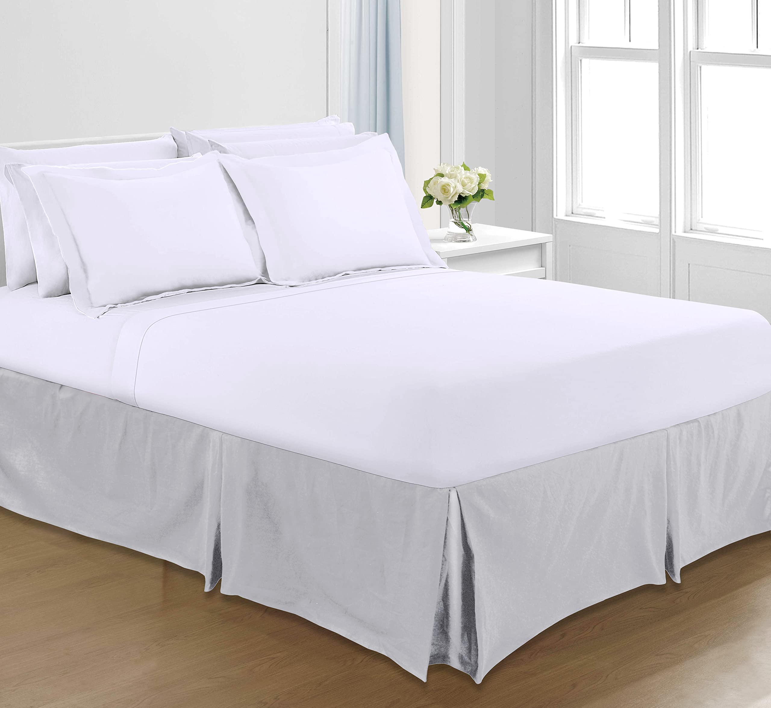 Sapphire Collection PLAIN DYED POLY COTTON PLEATED PLATFORM BASE VALANCE SHEETS (Double, Silver)