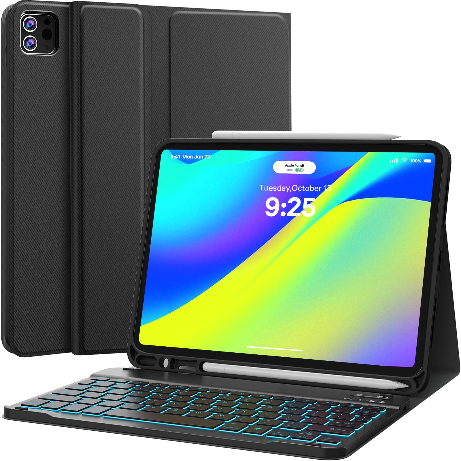 CHESONA iPad Pro 11 Case with Keyboard, Keyboard for iPad Air 5th Generation - 7 Backlight & Detachable - Pencil Holder - Flip Stand Cover iPad Air 5th/4th 10.9" iPad Pro 11 inch Keyboard, Black