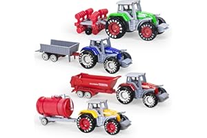 ATOMDREAM TECH 4-Pack Farm Tractor Toys with Trailers – Child-Safe Plastic Diecast Detachable Alloy Tractors & Trucks for Kids, Perfect for Boys Ages 3-8, Birthday Gift & Cake Toppers(4 Pack Red)