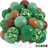 Green and Brown Army Balloons Set, 12 Inch Dark Sage Green Retro Light Coffee Brown Camo Latex Balloons for Camouflage Birthd