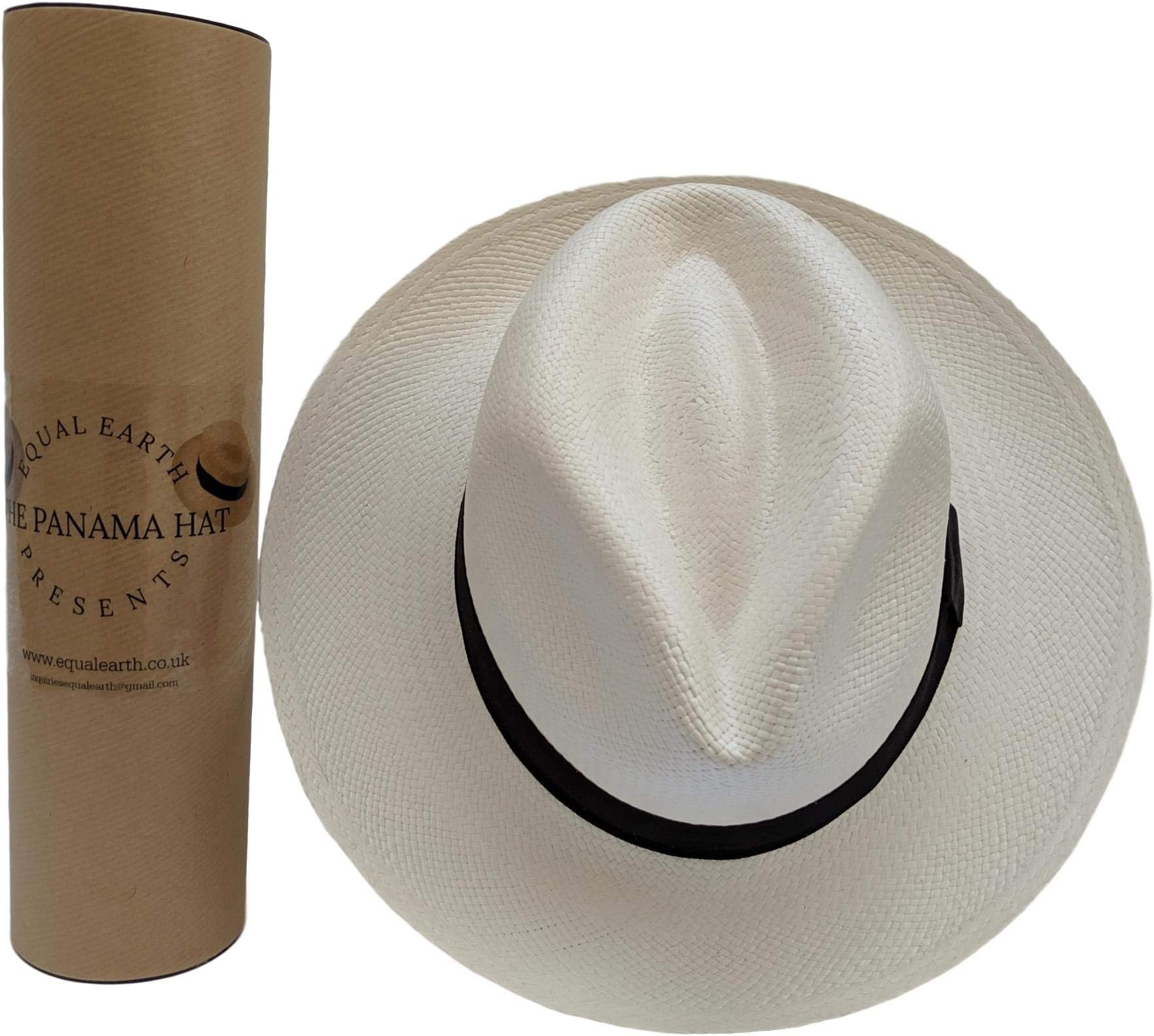Equal Earth New Genuine Panama Hat Rolling Folding Quality with Travel Tube - White