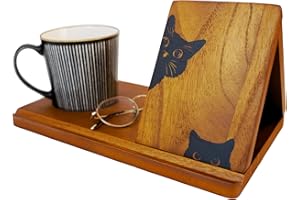 Adeerus Wooden Book Stand, Triangle Book Holder, Nook Reading Valet, Black Cat Book Rest with Cup Holder for Coffee, Bibliophile, Book Lovers and Cat Lovers Gifts