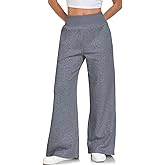 ALSOGO Women's Wide Leg Sweatpants Ribbed High Waist Straight Leg Baggy Lounge Pants Loose Workout Joggers with Pockets