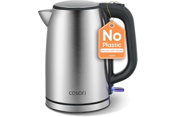 Cosori Stainless Steel Electric Kettle, No Plastic Contact with Water, 1.7L | Easy to Clean, Auto Shut-Off, Boil-Dry Protection, Tea Kettle, Hot Water Boiler, 1500W