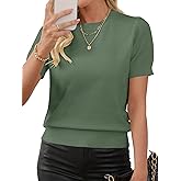 Libsorge Womens Short Sleeve Sweater Fall 2025 Business Casual Outfits Crewneck Lightweight Thin Sheer Knit T-Shirt Top