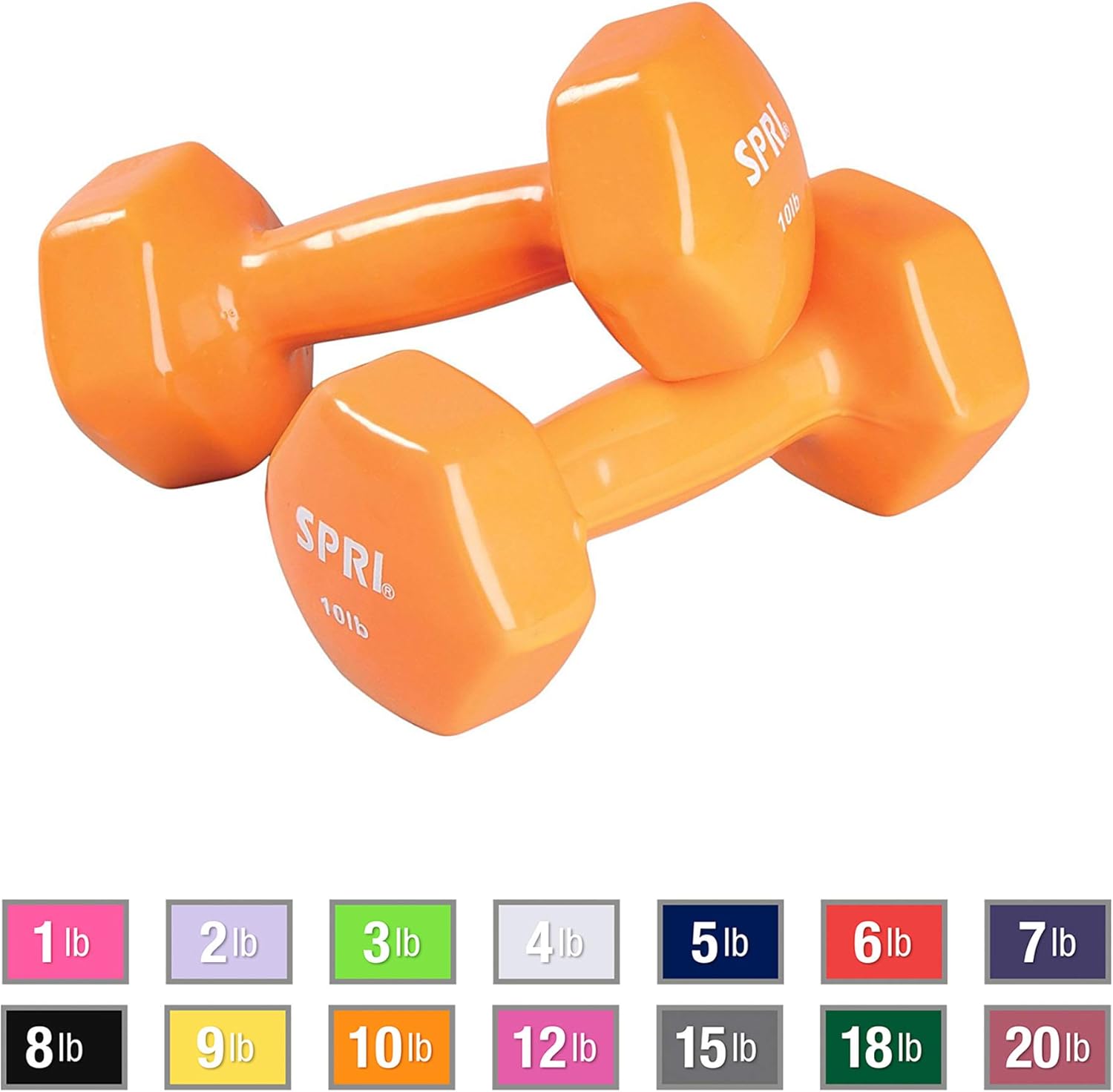 SPRI Deluxe Vinyl Dumbbells (Orange, 10Pound, Set of 2), Dumbbells