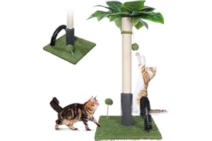 Topmart 29.5” Tall Cat Scratching Post for Large Indoor Cats, Sisal Scratching Post with Self Groomer and 2 Dangling Balls,Green