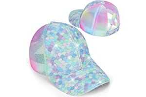 YSEOUL Girls Glitter Baseball Cap Criss Cross Hat, Girl Ponytail Hat - Kids Baseball Cap with High Bun Messy Ponytail (Ages 5-15)