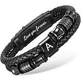 Initial Braided Leather Bracelets for Men - Double-Row Braided Mens Leather Bracelet Adjustable Wristband Initial Bracelet with Stainless Steel Clasp Unique Jewelry Gifts for Husband Dad Friend Son