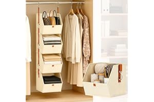 Hanging Closet Organizer, 4 Tier Hanging Shelf,Fabric Clothes Hanging Storage,Split-type Sweater Organizer Shelves, Collapsib