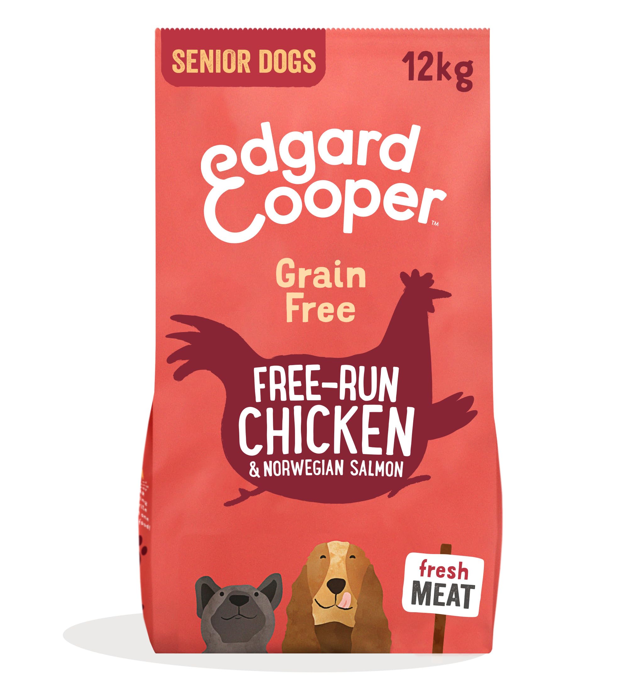 Edgard & Cooper Grain Free Dry Dog Food For Large Breed Senior Dogs (12kg), Fresh Chicken & Salmon, Glucosamine For Aging Joints, With Broccoli, Rosehip And Turmeric, Never Meat Meal