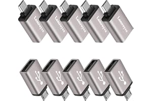 USB to Micro USB Adapter 10 Pack, Micro USB Male to USB 2.0 A Female OTG (On-The-Go) Converter Connector, Aluminum Alloy Shel