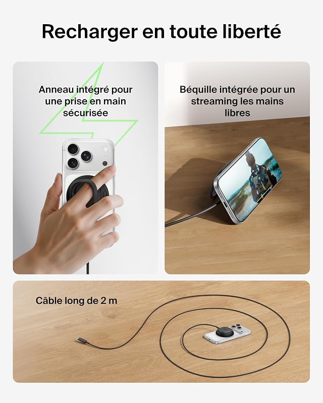 UltraCharge Chargeur Magnétique Qi2 25 W, Chargeur sans Fil Rapide, MagSafe avec Technologie De Refroidissement Passive, Support pour L'iPhone 17 (Tous Modèles), Pixelsnap, AirPods Pro - Noir