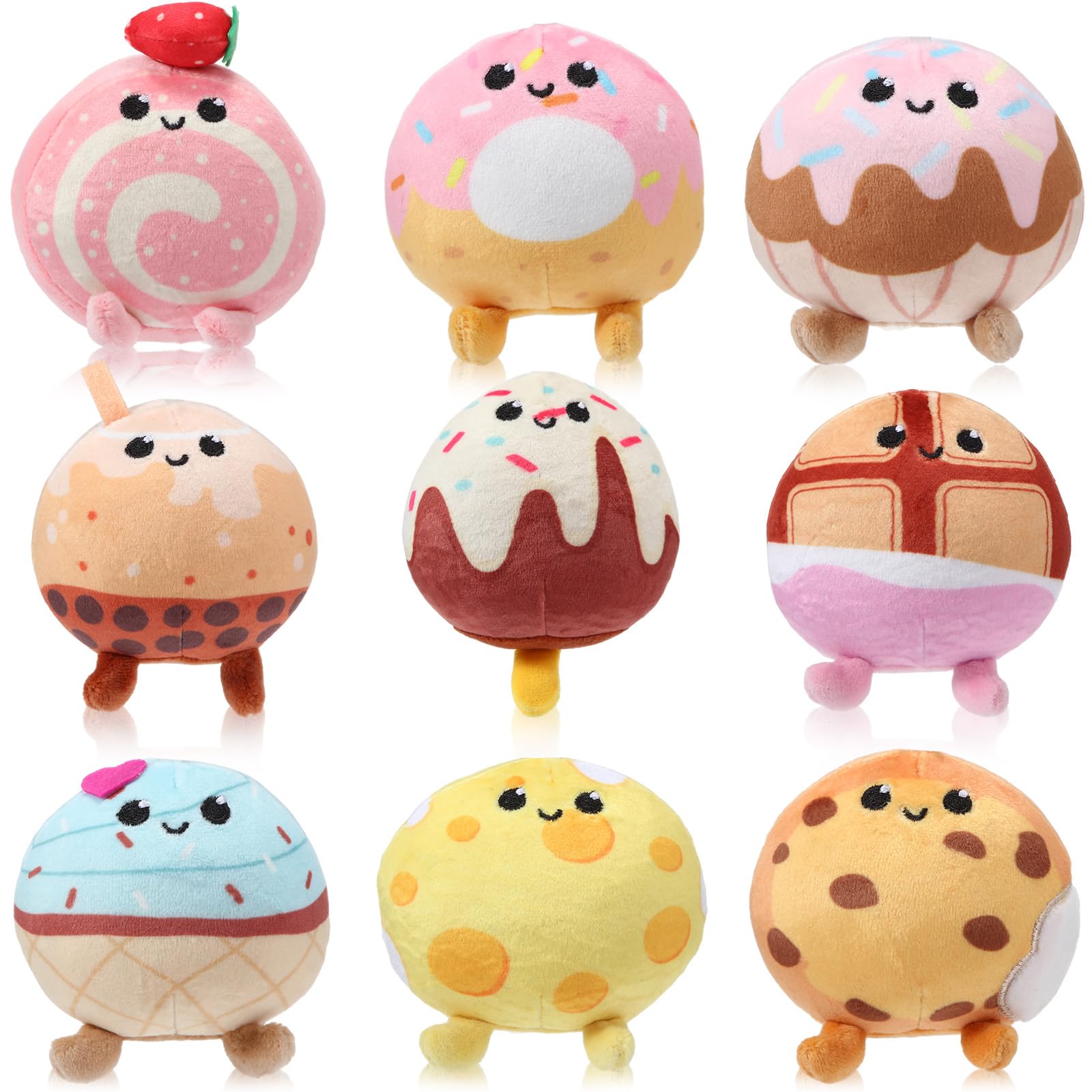 Libima 9 Pcs Mini Stuffed Animals Bulk Adopt a Pet Party Favors 3.15 Inch Small Plush Keychains Cute Ornaments Toys for Baby Shower Birthday Gift Bags Fillers Easter Basket Stuffers(Desserts)