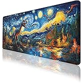 Dinosaur Gaming Mouse Pad Desk Pad Starry Night Oil Painting Style Cool XL Mousepad Large Mousepad Extended Laptop Keyboard Mat Gaming Desk Pad Mouse Mat Office Computer Keyboard 31.5"x11.8"