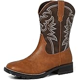 Amoji Square Toe Men Cowboy Boots Western Boot Classic Embroidered Pull On Country Boots