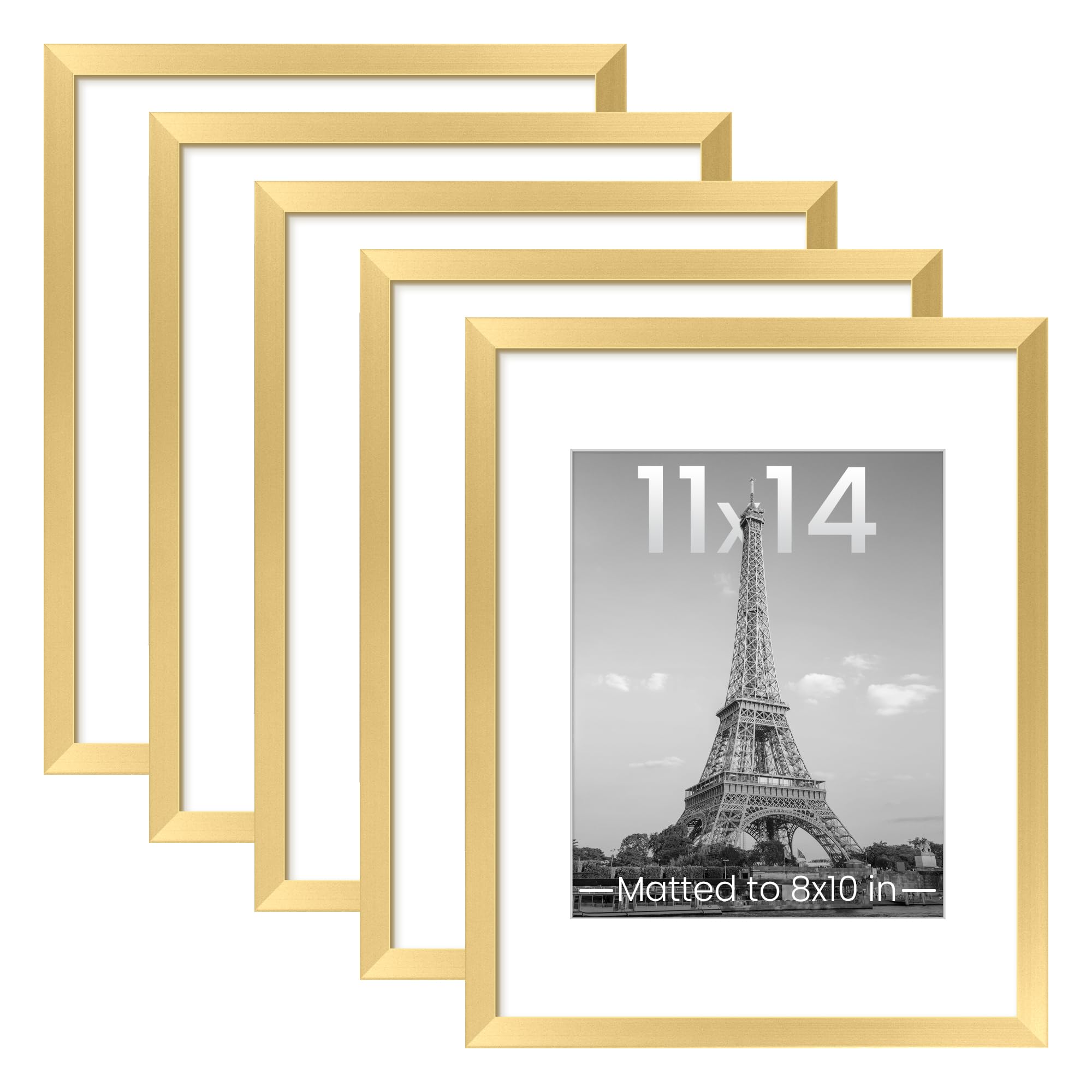 Photo 1 of ***JUST ONE*** upsimples 11x14 Picture Frame Set of 5, Display Pictures 8x10 with Mat or 11x14 Without Mat, Wall Gallery Photo Frames, Gold