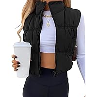 Athlisan Womens Cropped Puffer Vest Zip Up Stand Collar