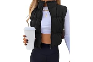 UANEO Womens Cropped Puffer Vest Zip Up Stand Collar Sleeveless Padded Cropped Vest