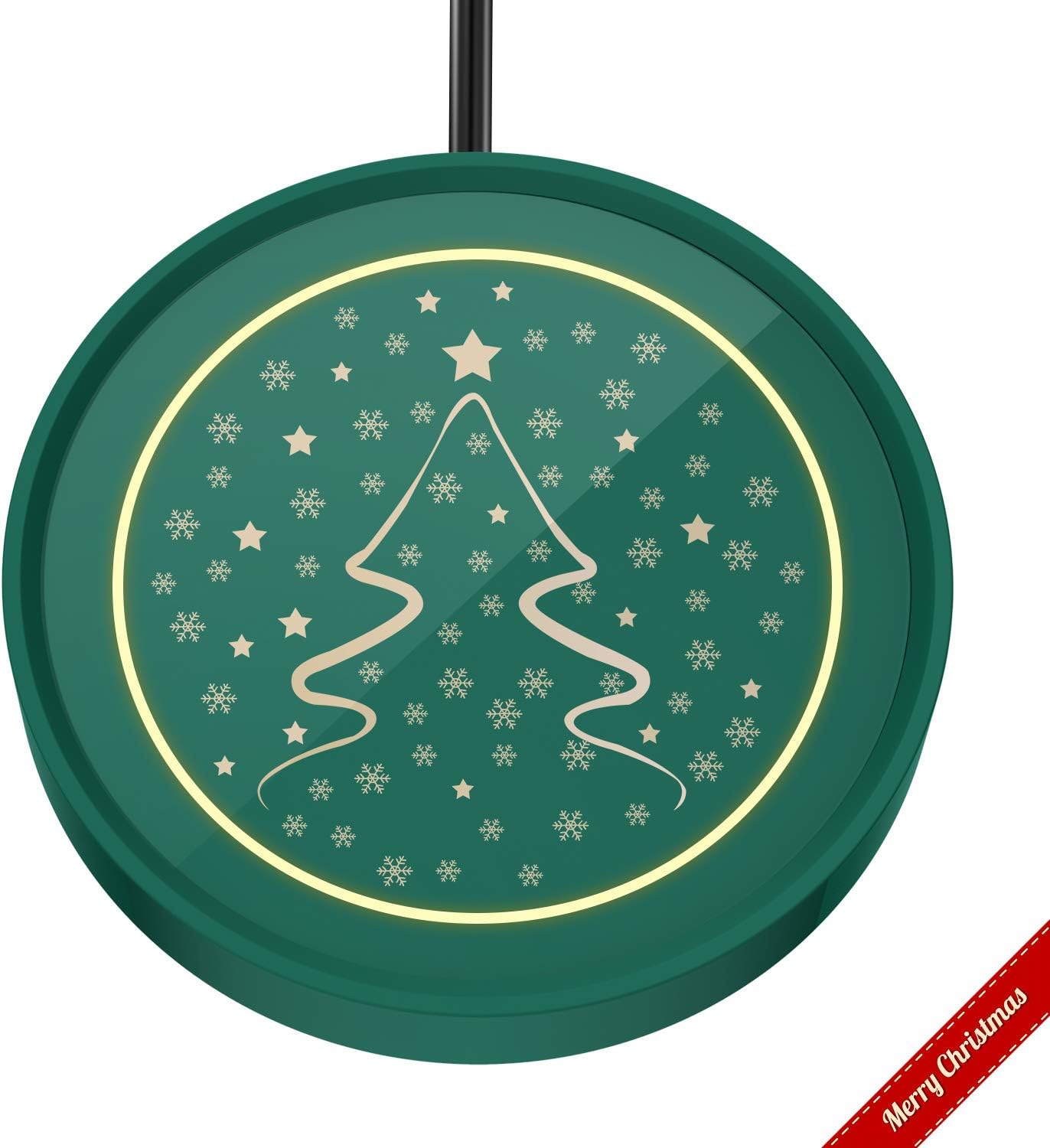 Coffee Mug Warmer, Cup & Coffee warmer Smart Thermostat Coaster for Hot Tea Beverage Office/Home Desk Use with Gravity Switch Auto On/Off 135F, Ring LED Indicator (Dark green-Christmas Tree)