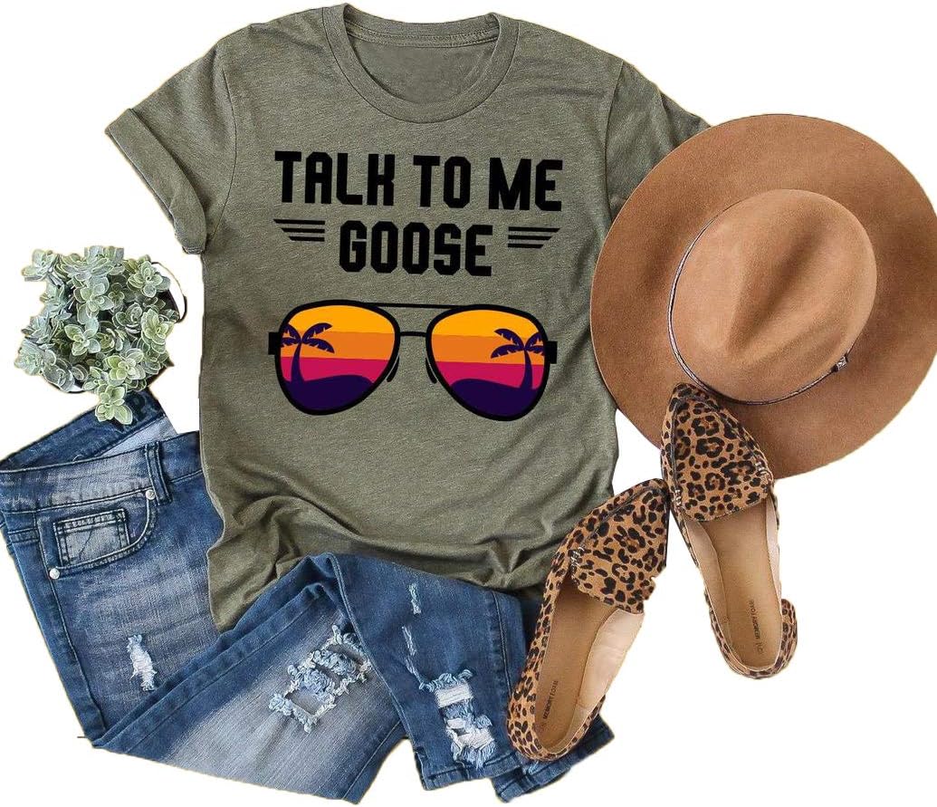 Women Shirt Talk to Me Goose Top Gun Sunglasses Independence Day Cool Tee