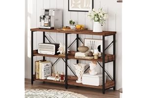 BON AUGURE Rustic Console Table with Shelves, 3 Tier Sofa Table Behind Couch for Living Room, Wood Metal Entryway Table for Hallway, Foyer, Entrance (47 Inch, Rustic Oak)