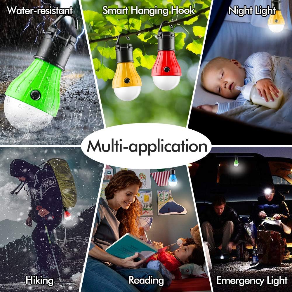 FLY2SKY Tent Lamp Portable LED Tent Light 4 Packs Hook Hurricane Emergency Lights LED Camping Light Bulb Camping Tent Lantern Bulb Camping Equipment for Camping Hiking Backpacking Fishing Outage : Sports & Outdoors