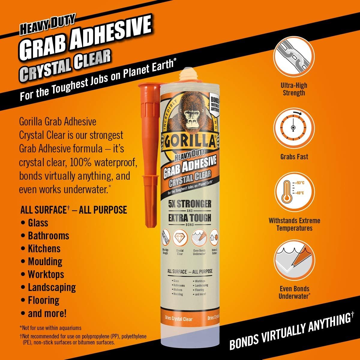 Gorilla Heavy Duty Grab Adhesive Crystal Clear 270ml (Pack of 12), 12 Pack - Image 3